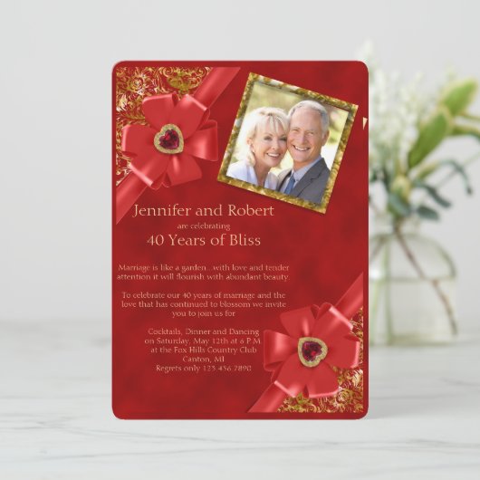 Invitation pour les 40 ans de mariage Rouge et Or (Debout devant)