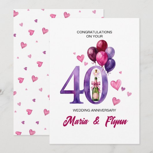 Invitation pour les 40 ans de mariage Rubis (Devant / Derrière)