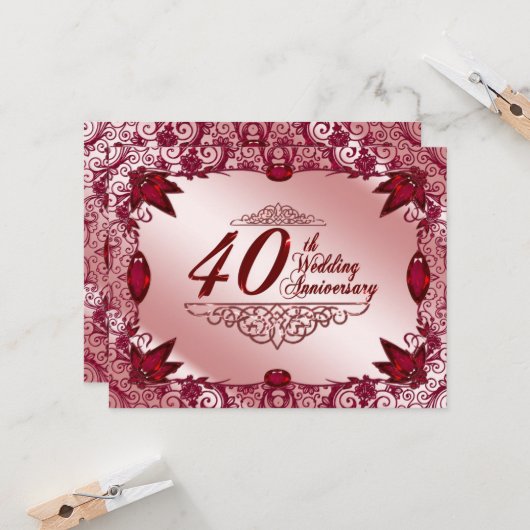 Invitation pour les 40 ans de mariage Ruby 4,25x5, (Devant/Arrière en situation)