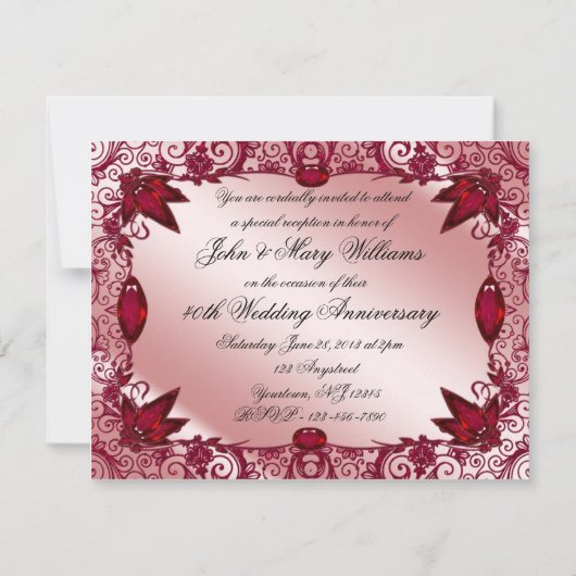 Invitation pour les 40 ans de mariage Ruby 4,25x5, (Dos)