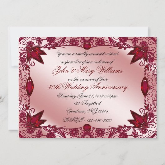 Invitation pour les 40 ans de mariage Ruby 5.5x7.5 (Dos)