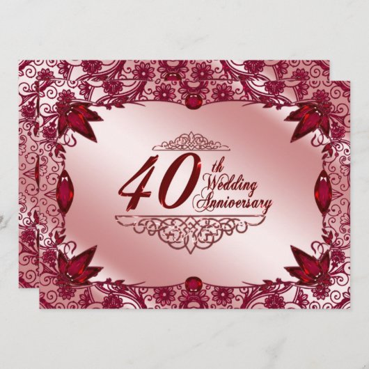 Invitation pour les 40 ans de mariage Ruby 5.5x7.5 (Devant / Derrière)