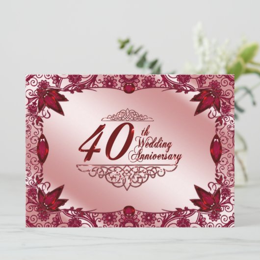 Invitation pour les 40 ans de mariage Ruby 5.5x7.5 (Debout devant)