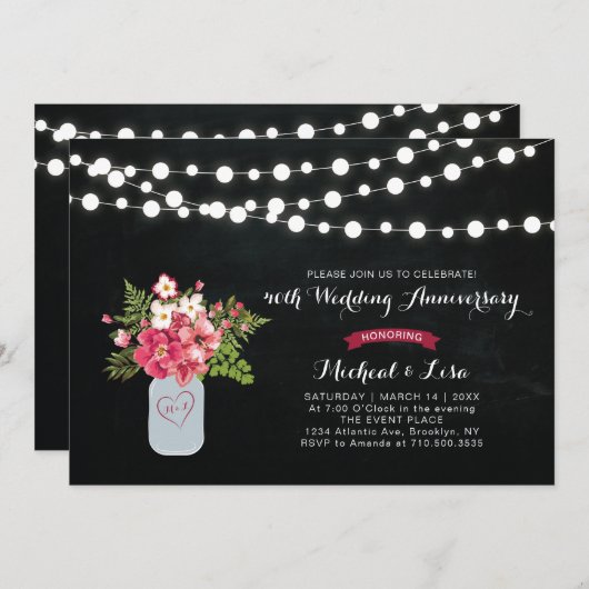 Invitation pour les 40 ans de mariage sur tableau  (Devant / Derrière)