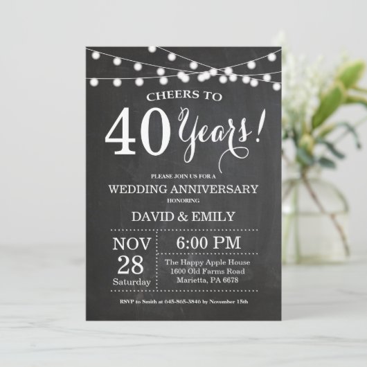 Invitation pour les 40 ans de mariage tableau noir (Debout devant)
