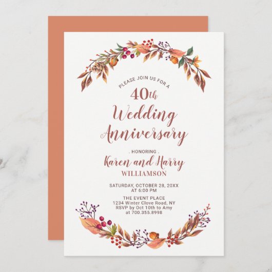 Invitation pour les 40 ans de mariage thème floral (Devant / Derrière)