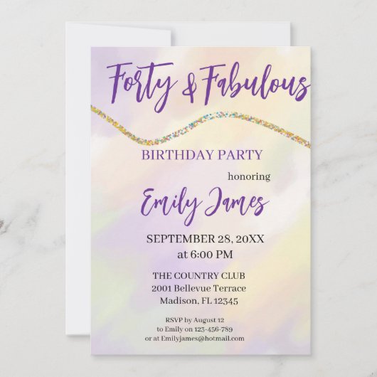 Invitation pour les 40 ans d'une femme (Devant)