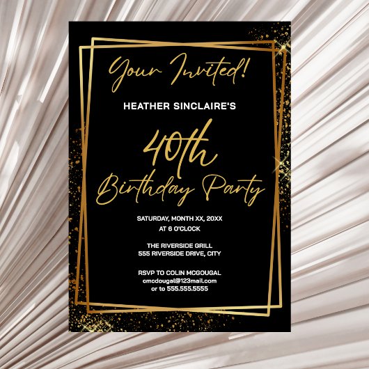 Invitation pour les 40 ans - Fête Or et Noir