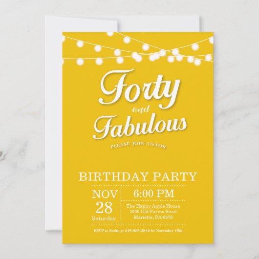 Invitation pour les 40 ans Jaune Fabuleux (Devant)