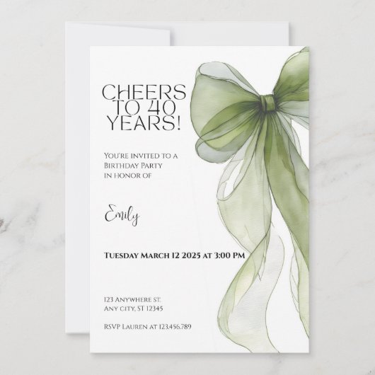 Invitation pour les 40 ans • Ruban vert Milestone (Devant)