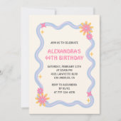 Invitation pour les 44 ans Fleurs roses rétro funk (Devant)