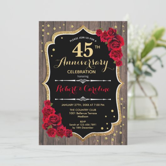 Invitation pour les 45 ans de mariage - Bois rusti (Debout devant)