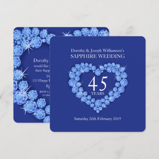 Invitation pour les 45 ans de mariage coeur de sap (Devant / Derrière)