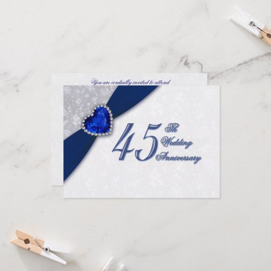 Invitation pour les 45 ans de mariage - Damask (Devant/Arrière en situation)