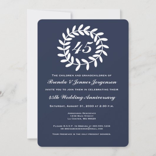 Invitation pour les 45 ans de mariage de saphir (Devant)