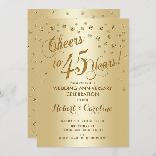 Invitation pour les 45 ans de mariage en or (Devant / Derrière)