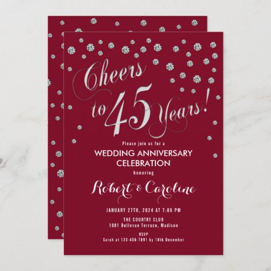 Invitation pour les 45 ans de mariage en rouge rub (Devant / Derrière)