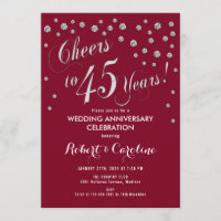 Invitation pour les 45 ans de mariage en rouge rub