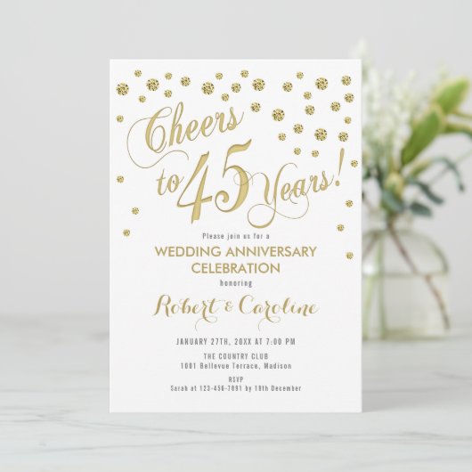 Invitation pour les 45 ans de mariage - Or et blan (Debout devant)