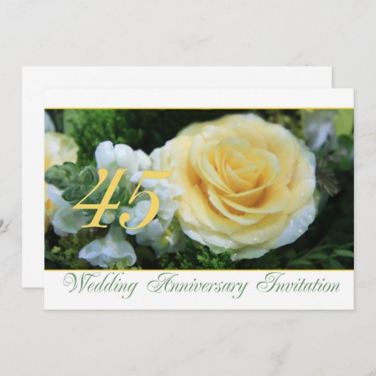 Invitation pour les 45 ans de mariage - Rose jaune (Devant / Derrière)