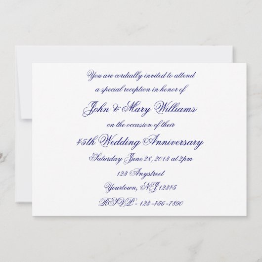 Invitation pour les 45 ans de mariage, thème damas (Dos)