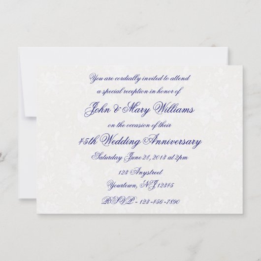 Invitation pour les 45 ans de mariage, thème damas (Dos)