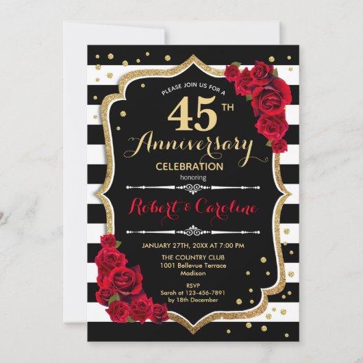 Invitation pour les 45 ans - Rouge Or Noir Blanc (Devant)