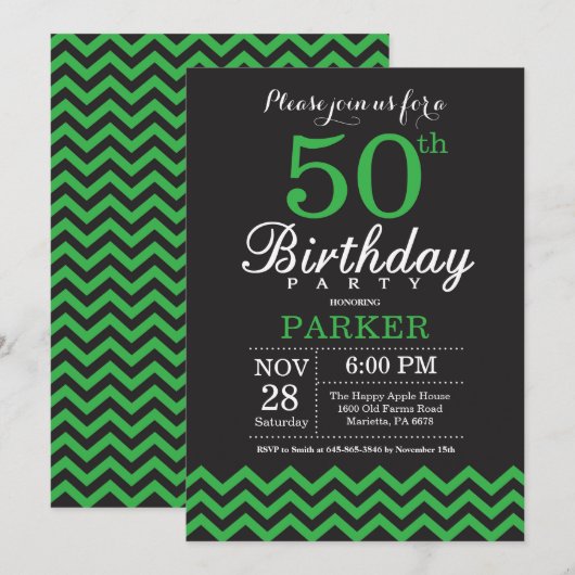 Invitation pour les 50 ans avec Chevron noir et ve (Devant / Derrière)