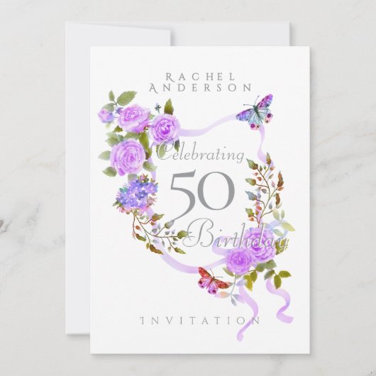 Invitation pour les 50 ans avec un ruban rose pour (Devant)
