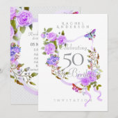 Invitation pour les 50 ans avec un ruban rose pour (Devant / Derrière)
