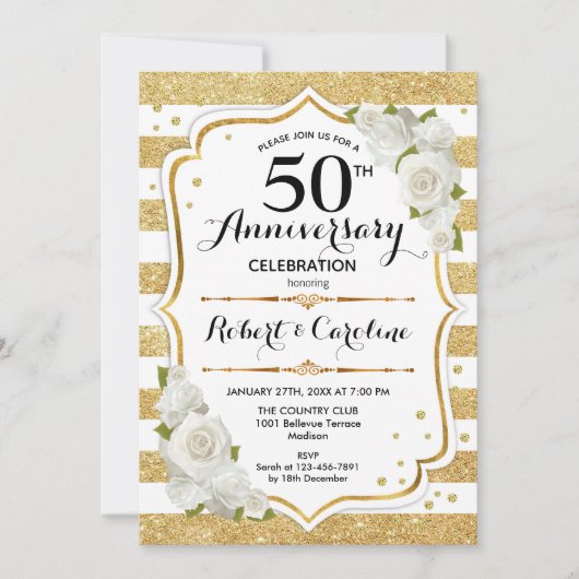 Invitation pour les 50 ans d'anniversaire - Roses (Devant)