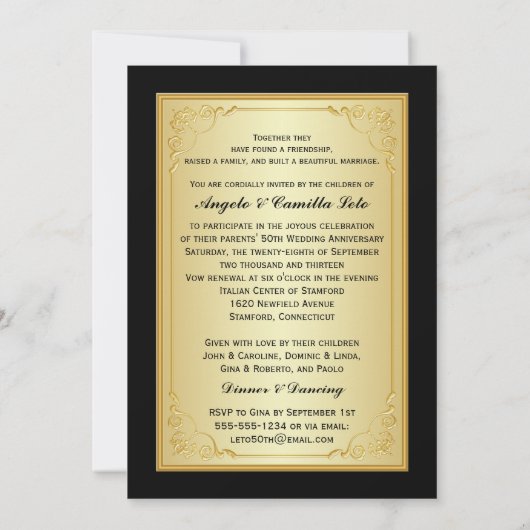 Invitation pour les 50 ans de mariage (Dos)