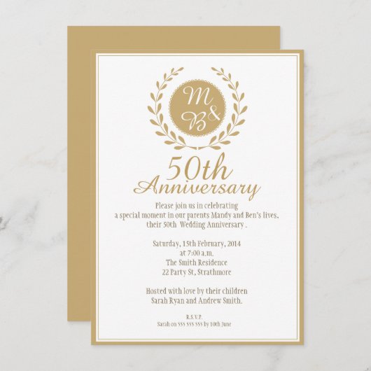Invitation pour les 50 ans de mariage (Devant / Derrière)