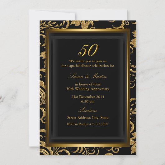 Invitation pour les 50 ans de mariage à motif flor (Dos)