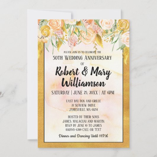 Invitation pour les 50 ans de mariage à motif flor (Devant)