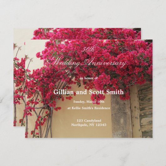 Invitation pour les 50 ans de mariage à thème flor (Devant / Derrière)