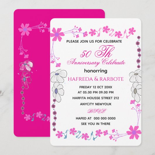 Invitation pour les 50 ans de mariage, Anniversair (Devant / Derrière)