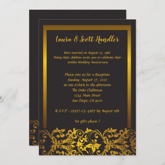 Invitation pour les 50 ans de mariage avec bordure (Devant / Derrière)