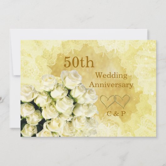 Invitation pour les 50 ans de mariage avec rose bl (Devant)