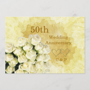 Invitation pour les 50 ans de mariage avec rose bl