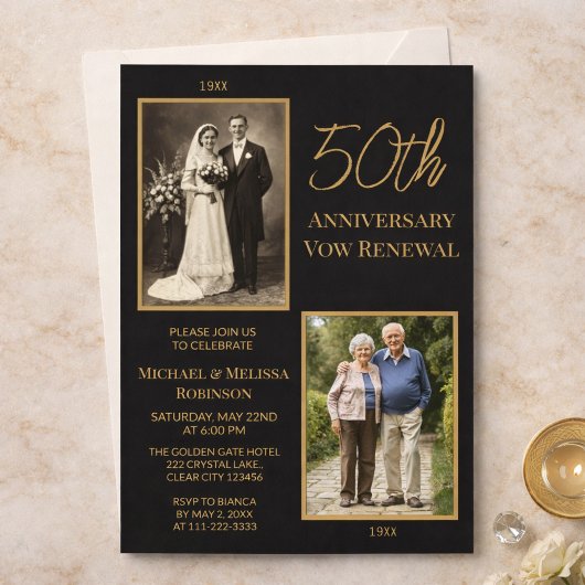 Invitation pour les 50 ans de mariage Black Gold