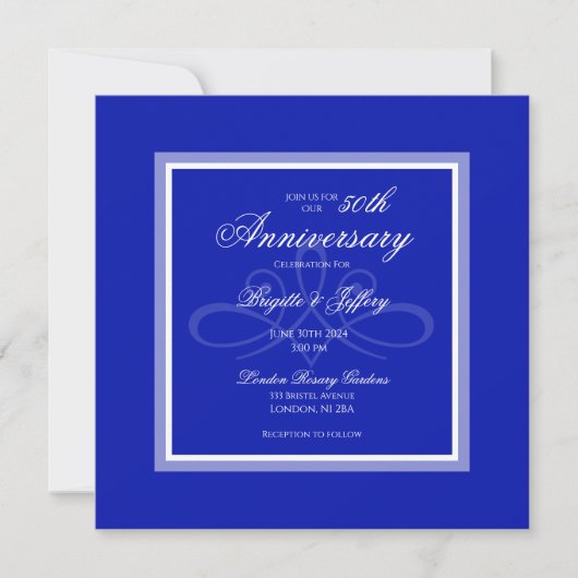 Invitation pour les 50 ans de mariage bleu cobalt (Devant)