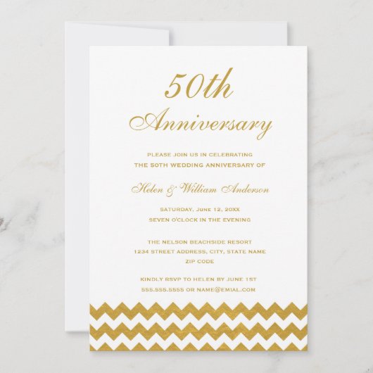 Invitation pour les 50 ans de mariage Chevron Or (Devant)