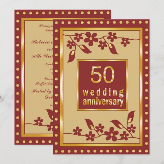 Invitation pour les 50 ans de mariage d'or (Devant / Derrière)