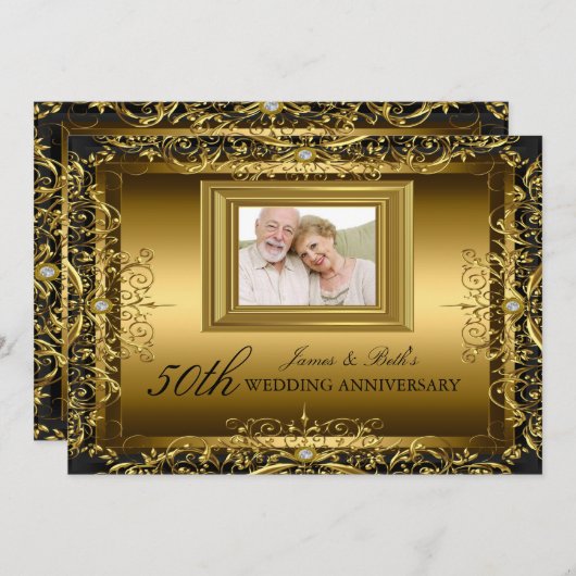 Invitation pour les 50 ans de mariage en damas or (Devant / Derrière)