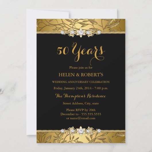 Invitation pour les 50 ans de mariage en feuille d (Devant)