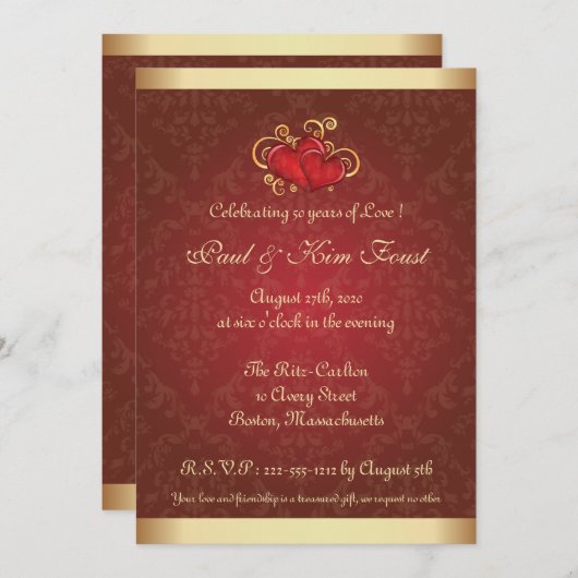 Invitation pour les 50 ans de mariage en or rouge (Devant / Derrière)
