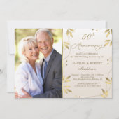 Invitation pour les 50 ans de mariage Feuilles d'o (Devant)