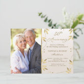 Invitation pour les 50 ans de mariage Feuilles d'o (Debout devant)