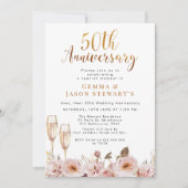Invitation pour les 50 ans de mariage Fleurs rose  (Devant)